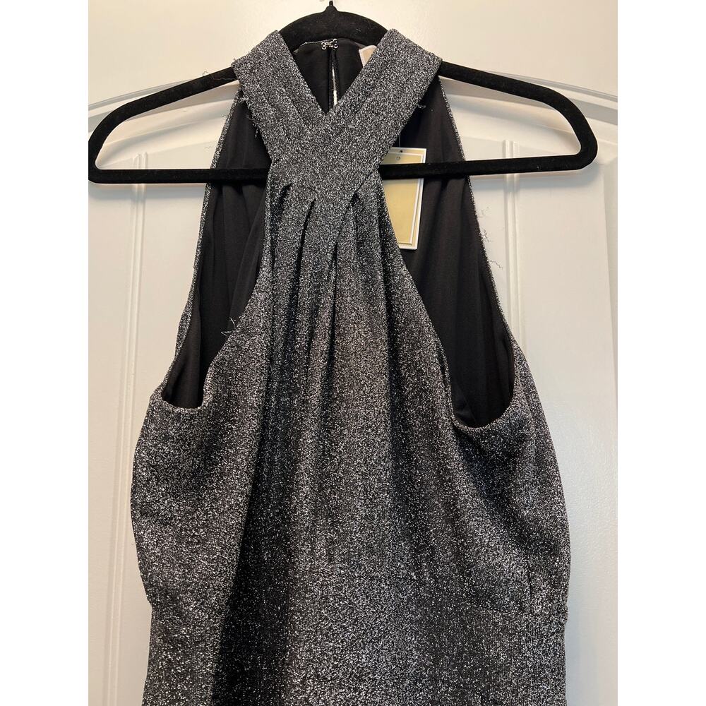 NWT Michael Kors Women’s Halter Neck Lurex Twist Jumpsuit Size XL Silver Gray - Picture 4 of 7